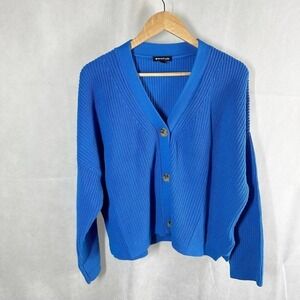 Whistles Mara Knitted Cotton Ribbed Cardigan Blue Size Large